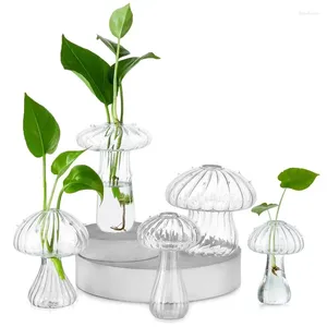 Vases 5pcs / Set Vase en verre de champignon créatif Bouteille de bricolage Plante hydroponique pour la décoration de la chambre