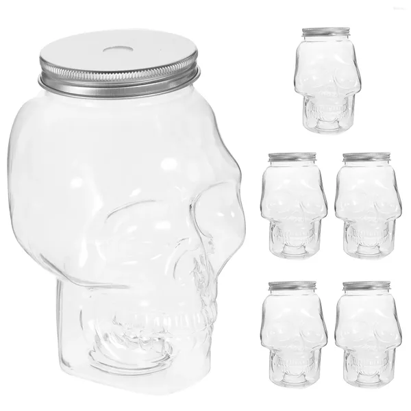 Jarrones 6 PCS Botellas de agua de plástico Jugo de sellado de Halloween Leche transparente Antifugas Bebida fría portátil