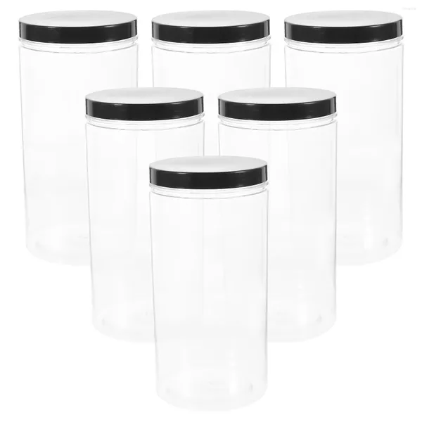 Jarrones 6 PCS Frasco sellado Botella de almacenamiento Botes de cocina Contenedores de alimentos con tapas Tanque Harina Hermético La avena para mascotas Frascos transparentes