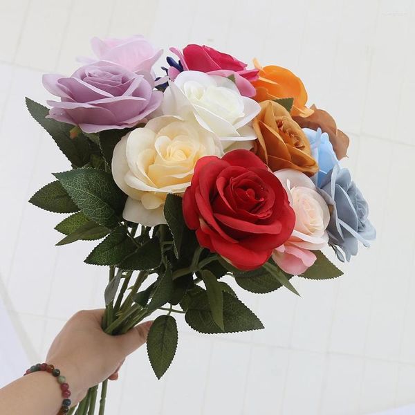 Vases 6pcs artificielles roses fleurs soie longue branche bouquet pour mariage maison chambre table pièce maîtresse décor faux plante couronne accessoire