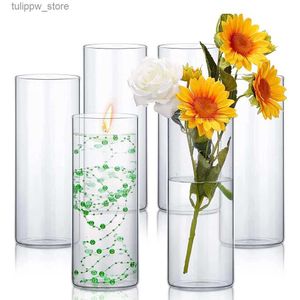Vases 6 pièces Vases de cylindre en verre en vrac grand Vase de cylindre bougeoirs flottants Vase de fleur clair pour la décoration de la maison de mariage Floral L240309