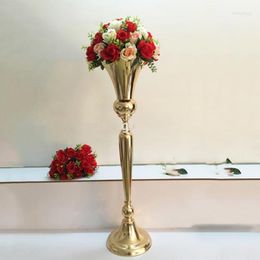 Jarrones de 6 uds., soporte de flores de cristal de Metal para boda, camino de plomo, candelabros dorados, decoración de mesa, centros de mesa, jarrón de flores Yudao1299