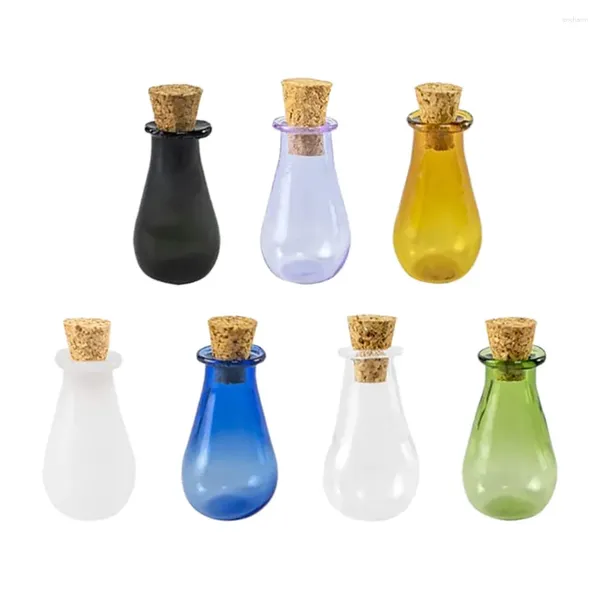 Jarrones 7 PCS Botella a la deriva Botellas de deseos con corcho Tarro de almacenamiento multicolor Vidrio de madera