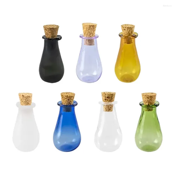 Vases 7pcs bouteilles en verre avec bouchons en liège en bois minuscules pots souhaitant message bricolage dérive pour la fête de mariage