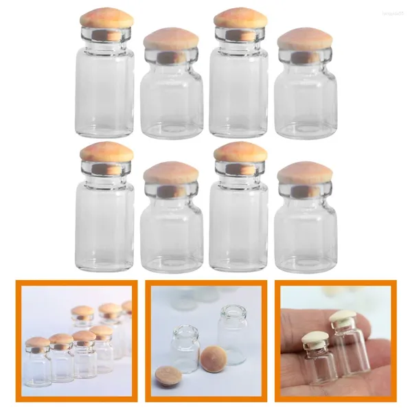 Jarrones 8 PCS Mini botella Comida en miniatura y juego Tarro de vidrio Decoración para niños Adornos transparentes Botellas de madera