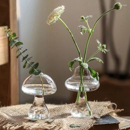 Vases 8x10cm Accueil Salon Décor Mini Vase de fleur en verre transparent Champignon en forme de petite plante hydroponique