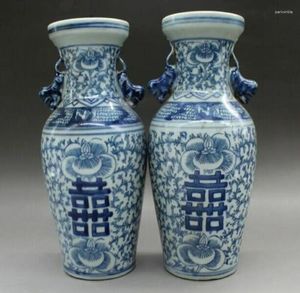 Vazen Een Paar China Oud Blauw En Wit Porseleinen Vaas Dubbel Geluk