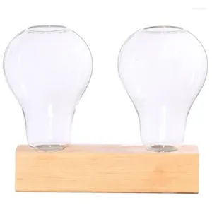 Vases ABSF Planteur de verre en cristal avec support en bois Plantes hydroponiques Ampoule Bureau Terrarium Vase à fleurs Décor de bureau à domicile