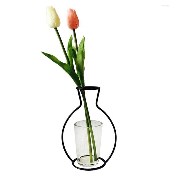 Vases lignes noires abstraites Vase en fer minimaliste fleurs séchées Pots de table étagère décoration de bureau à domicile