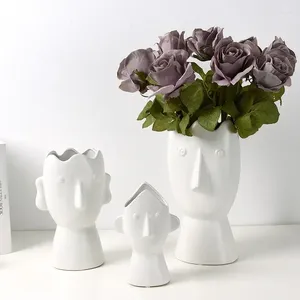 Vases abstrait visage humain vase blanc céramique jardinière ornementale fleur réceptacle néo moderne artistique décoratif porte-plante