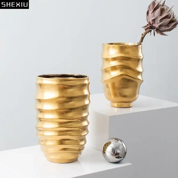 Vases Vase en céramique à filetage abstrait, fleurs artificielles, plantes en pot, décoration de bureau, décoration florale moderne pour la maison