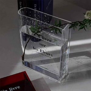 Vases Acrylic Clear Flower Vase Book Shape Flower Vase Desktop Art Decorative Vases Creative Flower Arrangement Vases Home Decoration 230504