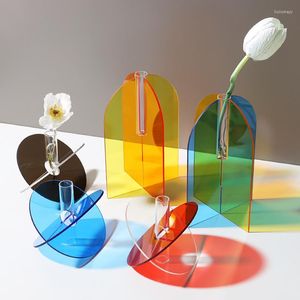 Vases Vase à fleurs acrylique coloré moderne design contemporain décoration de conteneur floral pour le bureau à domicile