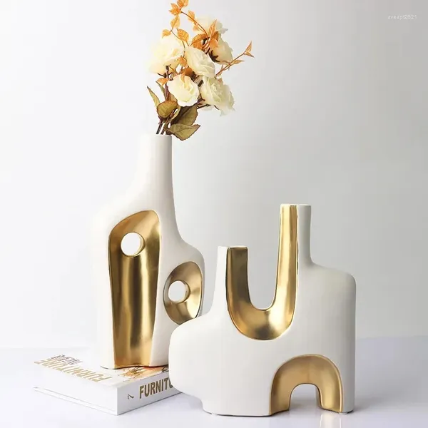 Vases Vase en céramique avancé artisanat léger luxe peint à la main ameublement créatif Ins galvanoplastie salon décoration