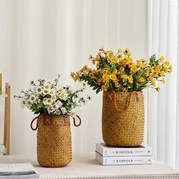 Vases décor esthétique Mariage Bamboo Tablette Vase Vase Chambre séchée Fleurs Desktop Home Art Craft Flower Pot Woven Retro