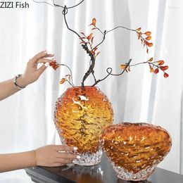 Vases Amber Color Wrinkle Glass Vase Flowers Pots Desk Decoration Arrangement floral Hydroponics Floral Room Dor