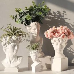 Vases Grec Greek White Resin Flowerpot Portrait Decoration Gypsum David Vase Dry Flower Simulation Sculpture Soft Garden Ornement 211