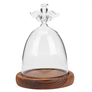 Vases Angel Glass Cover Vase de fleur éternelle Clear Dome Micro Paysage Décor avec base en bois Emballage cadeau Vitrine de table