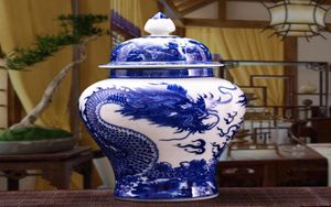 Vazen Antieke Chinese Dragon Classical Qing Ceramic Big Ginger Jar Blue and White Porselein Floor Vaas voor kostbaar geschenk1215692
