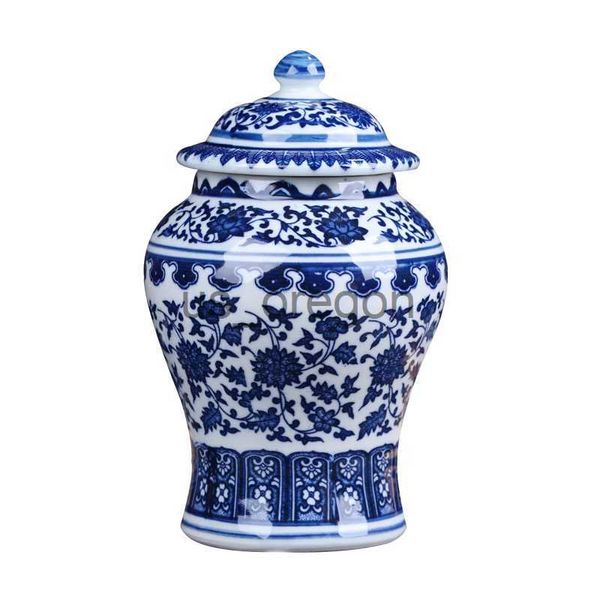 Jarrones antiguos Jingdezhen, adornos de cerámica, tanque General creativo, hogar chino, pequeño jarrón General azul y blanco x0630