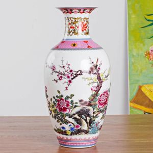 Vazen Antieke Jingdezhen Vintage Keramische Vaas Bureau Accessoires Ambachten Roze Bloem Traditioneel Porselein Chinese285j