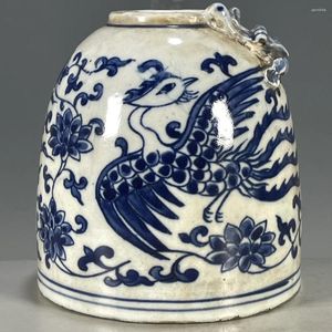 Vases Antique Four Porcelaine Bleu et Blanc Phoenix Motif Pressé Bassin D'eau Décoration Stockage Style Chinois