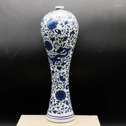 Vases Antique Porcelaine Qing Qianlong Bleu Et Blanc Enchevêtré Branche Dragon Motif Vase Décoration de La Maison