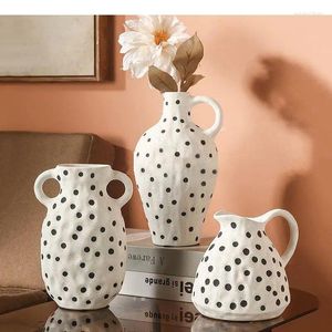 Vases Art Black Spotted Ceramic Vase Pots Flower Arrange Decorative Desk Decoration Ornements Artisanat Floral