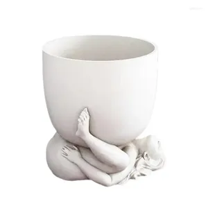 Vases Art Body Planter Pots Plantes Bonsaï Holder Creative Resin Cactus Blanc Half Face Flower Pot Pot Bureau