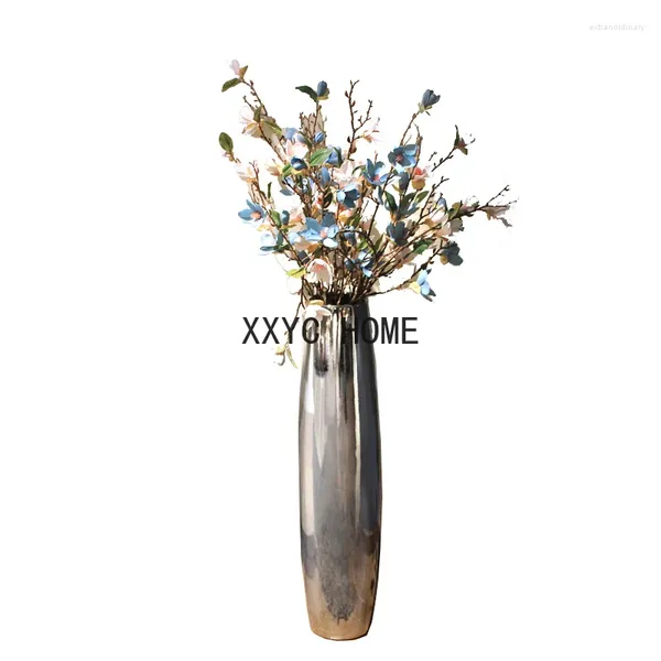 Vases art grand sol plante pot en céramique fleurs séchées argent grand vase nordique bononsai fleuriste macétas objets décoratifs pour la maison
