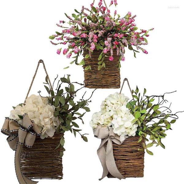 Jarrones de plantas colgantes artificiales de 17,7 pulgadas, cestas de flores de Hortensia realistas para exteriores, interiores, decoración de Patio 2023