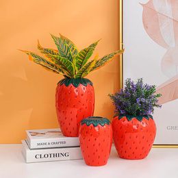 Vases Artificiel Strawberry Ceramic Vase Flower Pot Pot Countertop Living Room Decoration Modern Cartoon