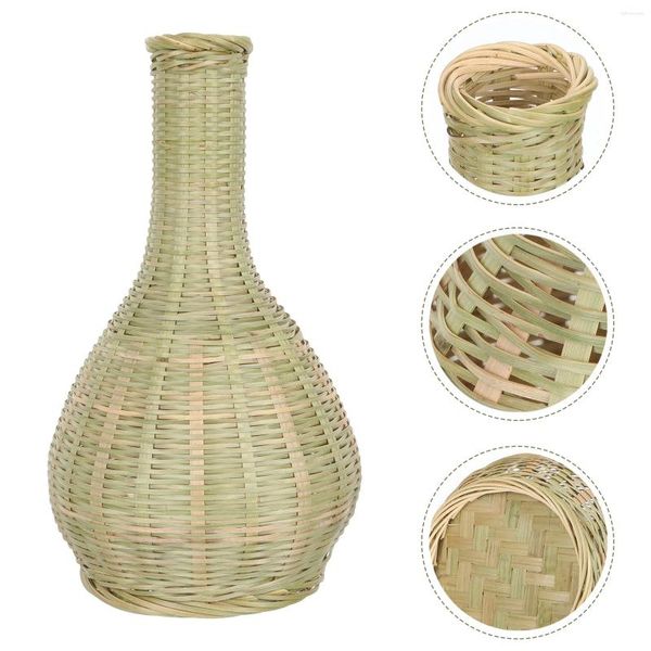 Jarrones Bambú Vaseista Castera de flores de estilo pastoral Diseño de contenedor de disposición tejida a mano para casa decorativa de la granja