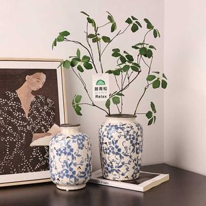Vazen Beihan Mei Ice Cracked Blue and White Porselein Vase American Ceramic Home Decoration Flower Water Culture Set H240518