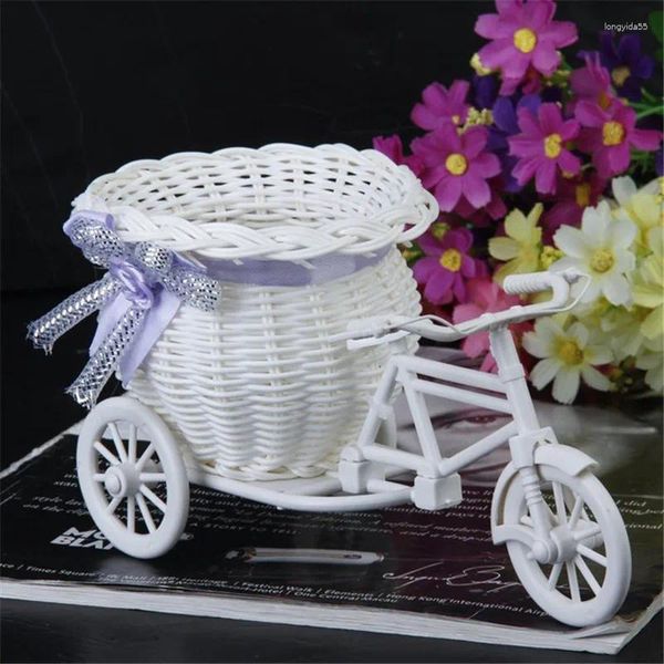 Vases Bicycle Decorative Flower Panier EST Plastic White Tricycle Conception de vélo de rangement Party Decoration Pots