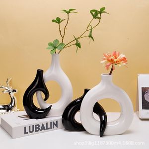 Vases noir et blanc ensemble de 2 pièces Vase en céramique nordique blotti mat créatif salon Table Top décorations de bureau