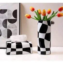 Vazen zwart -wit keramische bloemen vaas Europese bloempotten decoratieve gedraaide bloemen arrangement Home Modern Decor