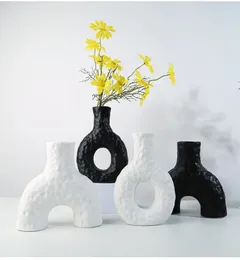 Vases Vaste en céramique noir et blanc Fleurs séchées du salon arrangement floral Hydroponic Dining Table Home Decoration ornements