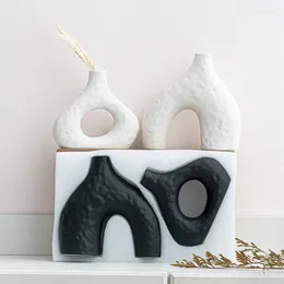 Vases Vase en céramique bicolore noir et blanc, ensemble de comptoir debout, ornements minimalistes, arrangement floral, décoration de la maison