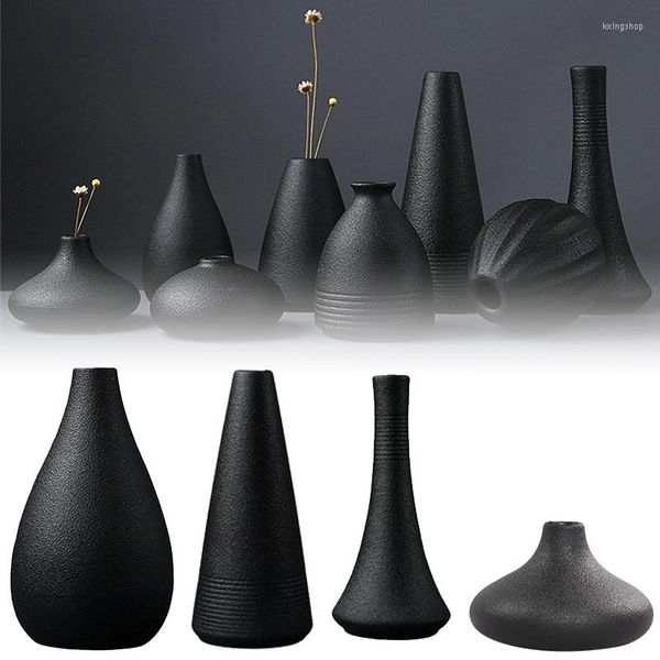 Vases en céramique noire petit vase décoration de la maison artisanat ornement de bureau simplicité planteur pot de fleur pour salon décor de jardin