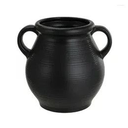 Vases en céramique noire en céramique vase avec finition côtelée Pottes en terre cuite décor de fraise décorations de chambre terrarium pour hommes boho he
