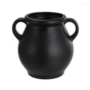 Vases en céramique noir en céramique Vase avec une station de propagation de finition côtelée en verre dôme base de terre casse terrestre décoracion casa bei