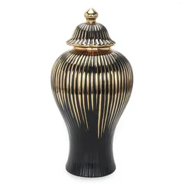 Vases noirs avec conception dorée en céramique décoratif vase de gingembre