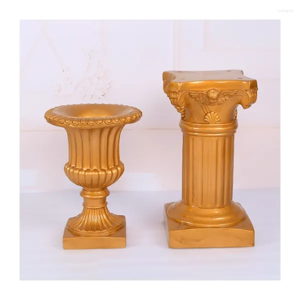 Jarrones BLG210702 Gold Flower Stands Pilar de jarrón Pilar de fibra antigua Class para la decoración del jardín de bodas