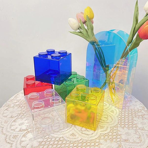 Vases Blocks Shape Coin Box Kids Money Bank Boîtes de rangement empilables transparents Cadeau de jouet pour les enfants