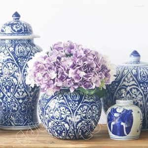 Jarrones Vaso de porcelana azul y blanco Adornos cerámicos de cerámica moderna