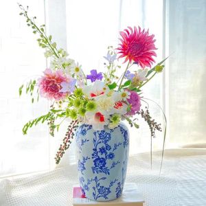 Vases en porcelaine bleu et blanc vase rétro en céramique glace crack créatif arrangement de fleurs hydroponiques ornements décoratifs