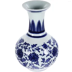 Jarrones Flor de escritorio de cerámica de porcelana azul y blanca para la disposición Tapla de decoración pequeña Contenedor retro