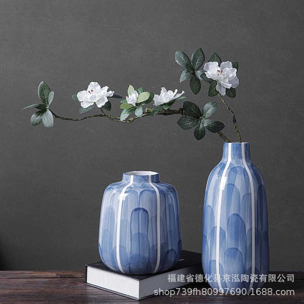 Vases Blue Ceramic Vase Ornaments New Chinese Style Salon Room Foyer Wine Arminet Dining Table Dry Flower Arrangement TV Decoration et H240517