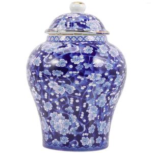 Vases Blue Blanc Porcelaine Jar Dilate Tea Canister Fleurs Vase Vase Céramiques Scelled Conteners Good Ginger